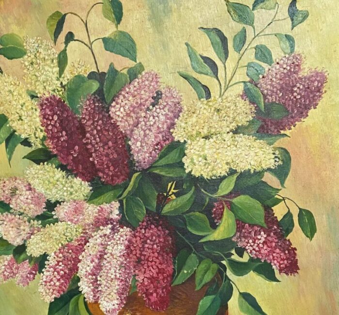 mid 20th century oil on canvas floral still life painting 6240