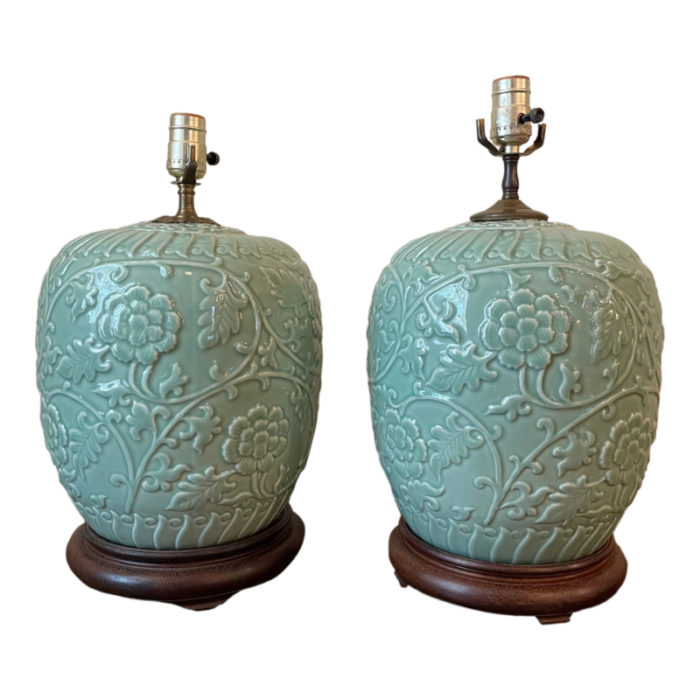 mid 20th century pair of celadon lamps 5016