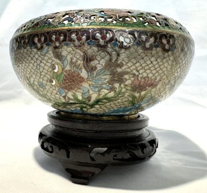 mid 20th century plique a jour chinese bowl 3063