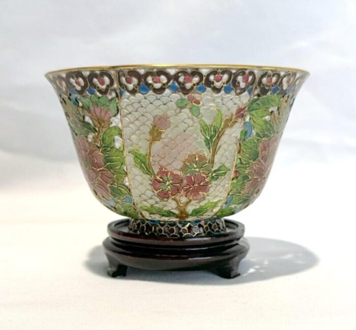 mid 20th century plique a jour chinese bowl 8095