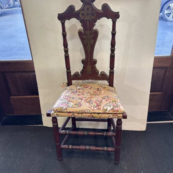 mid 20th century set of six painted italian dining chairs upholstered in a vintage fabric 6456