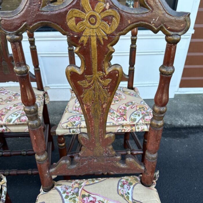 mid 20th century set of six painted italian dining chairs upholstered in a vintage fabric 8227