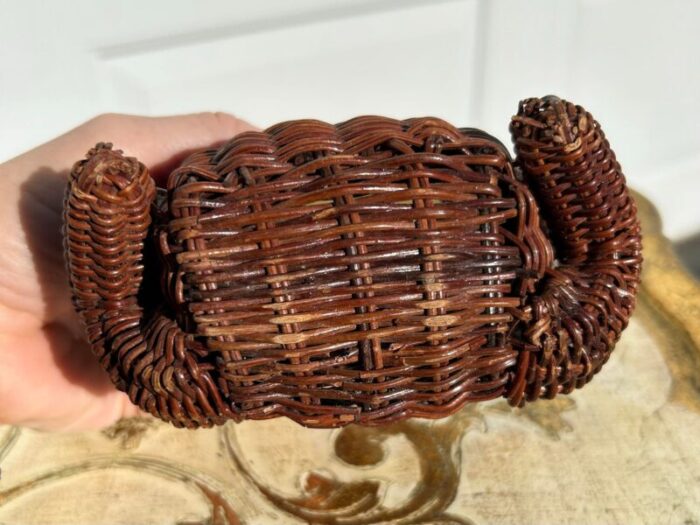 mid 20th century small wicker frog basket 1291