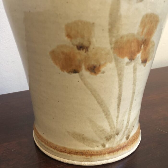 mid 20th century studio pottery vase with floral motif 0974