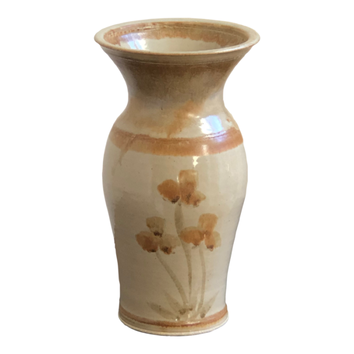 mid 20th century studio pottery vase with floral motif 3346