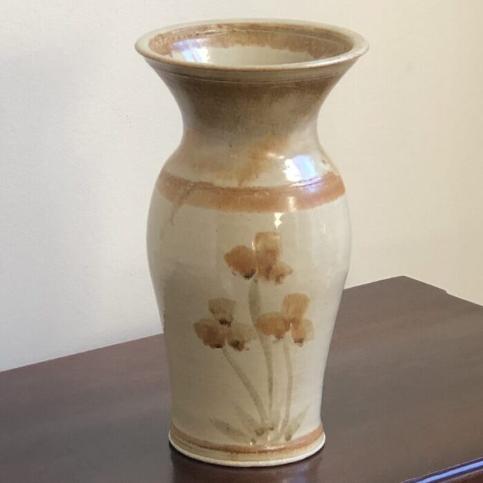 mid 20th century studio pottery vase with floral motif 4469