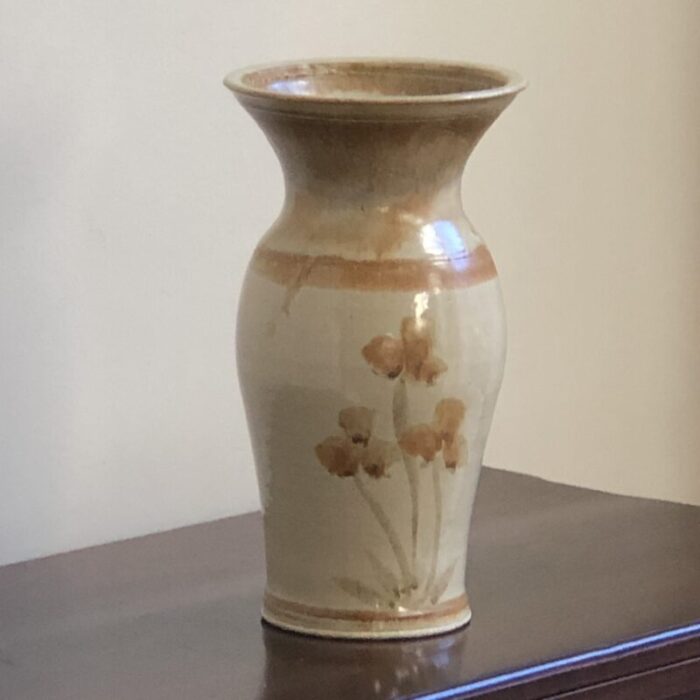 mid 20th century studio pottery vase with floral motif 6735