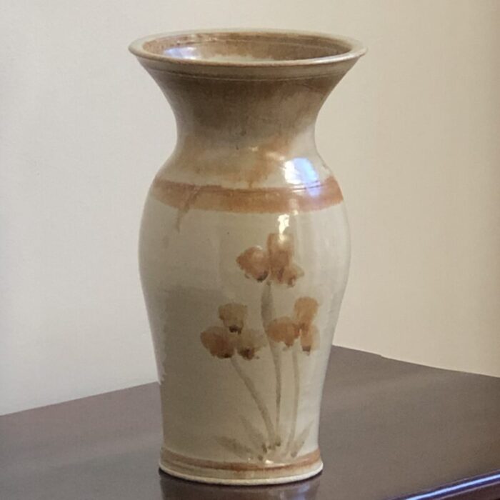 mid 20th century studio pottery vase with floral motif 7424