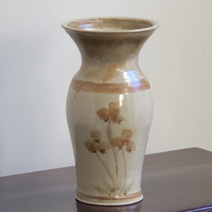 mid 20th century studio pottery vase with floral motif 9864