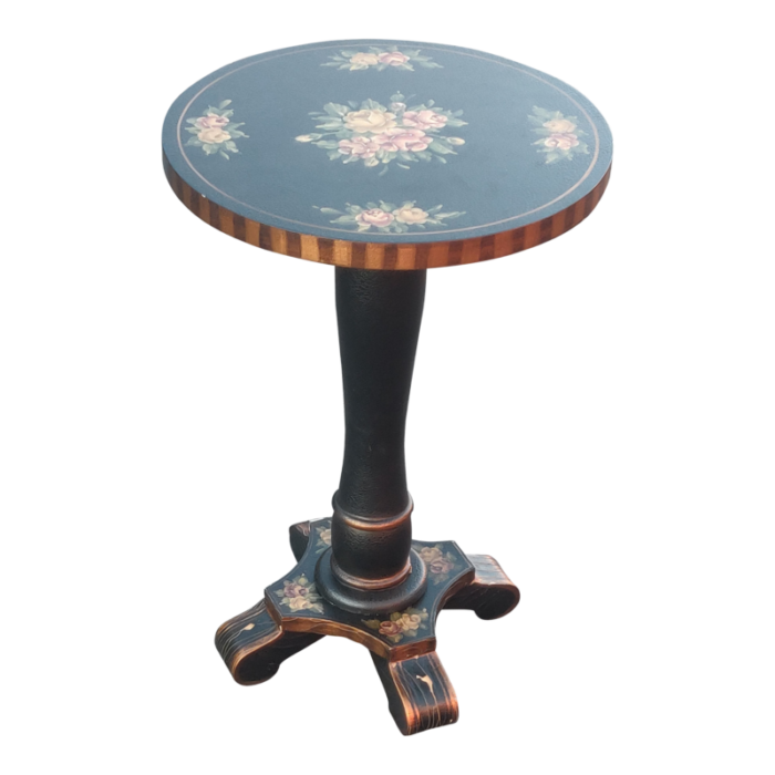 mid 20th century vintage accent table painted flower flemish italian style garden 3388