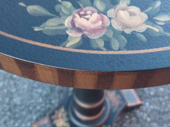 mid 20th century vintage accent table painted flower flemish italian style garden 8487