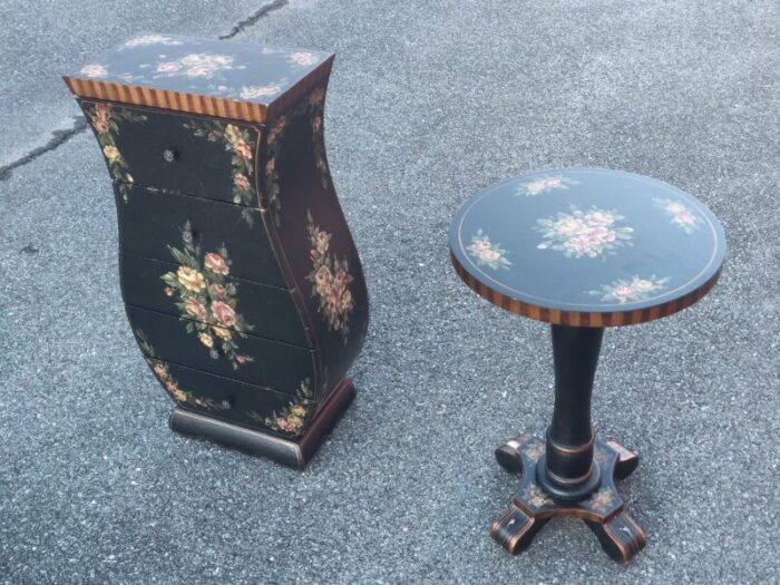 mid 20th century vintage accent table painted flower flemish italian style garden 9732