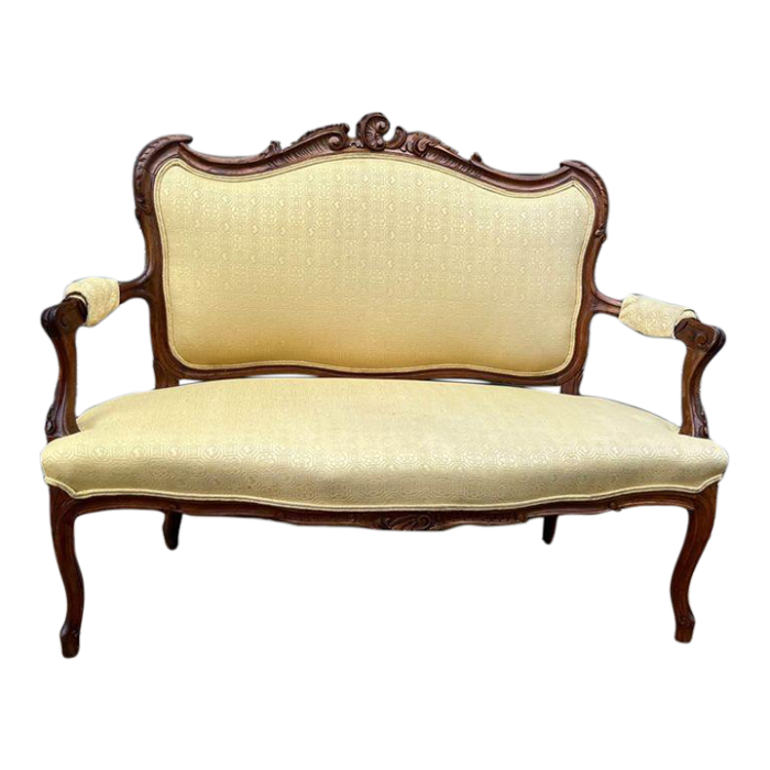 mid 20th century vintage french style fruitwood carved settee canape 1725