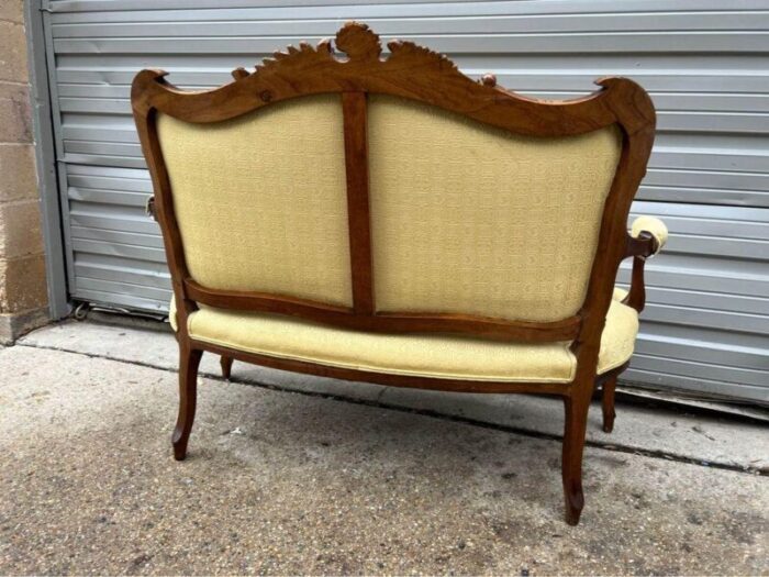 mid 20th century vintage french style fruitwood carved settee canape 3155