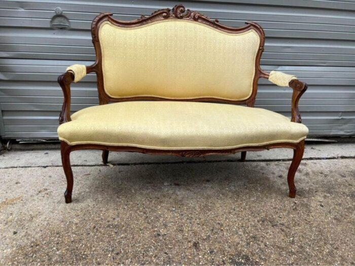 mid 20th century vintage french style fruitwood carved settee canape 5025