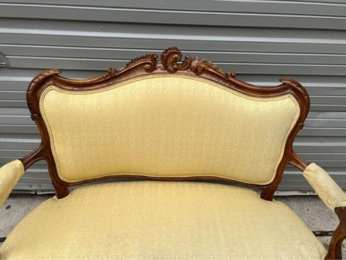 mid 20th century vintage french style fruitwood carved settee canape 8569