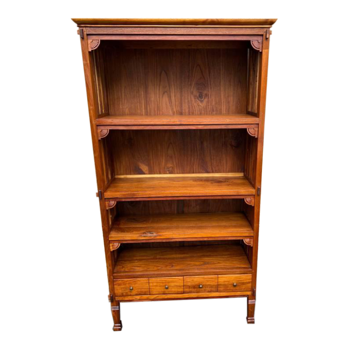 mid 20th century vintage handcrafted solid teak wood bookcase high quality 9840