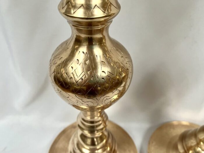 mid 20th century vintage large etched brass candle holders a pair 3317