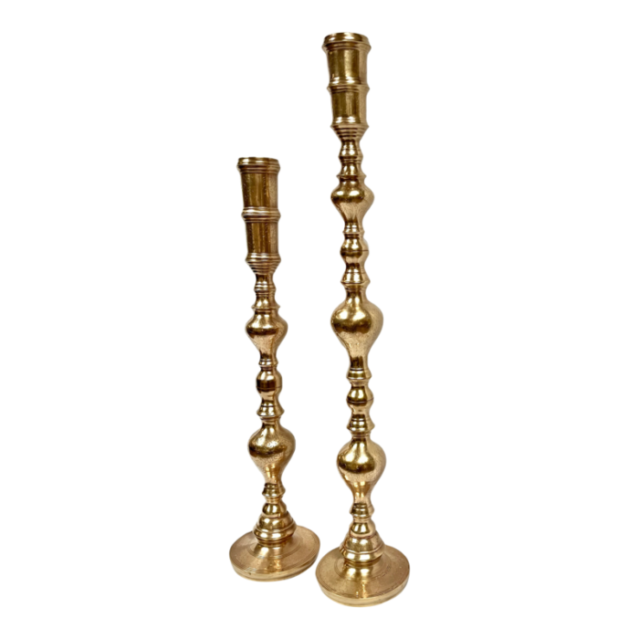 mid 20th century vintage large etched brass candle holders a pair 3401