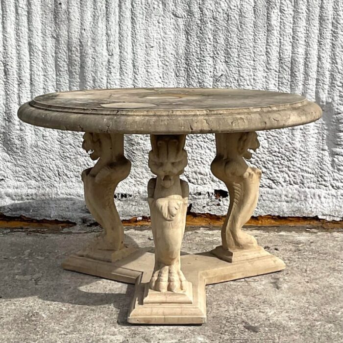 mid 20th century vintage regency cast concrete phoenix center hall table 0694