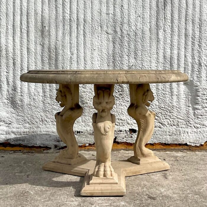 mid 20th century vintage regency cast concrete phoenix center hall table 1992