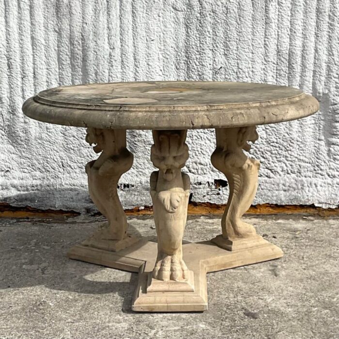 mid 20th century vintage regency cast concrete phoenix center hall table 6799