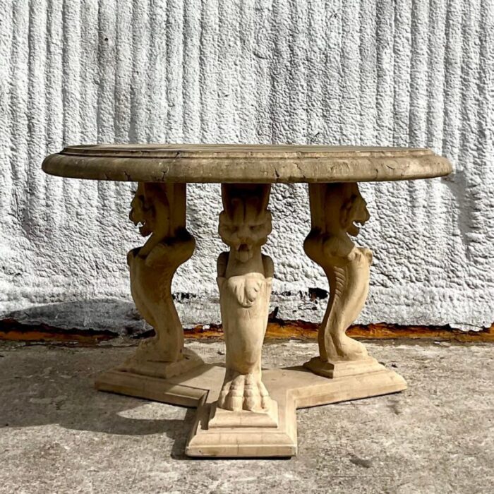 mid 20th century vintage regency cast concrete phoenix center hall table 7007