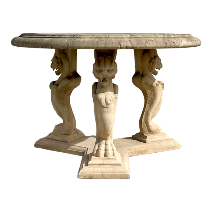 mid 20th century vintage regency cast concrete phoenix center hall table 8540