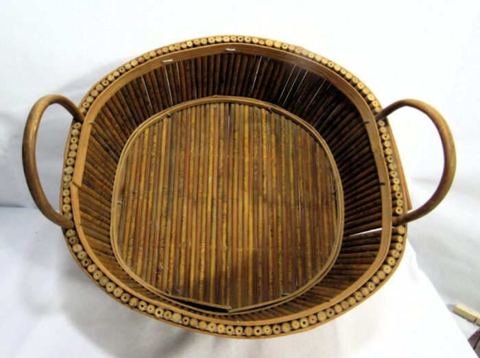 mid 20th century vintage rustic stick basket asian 0508