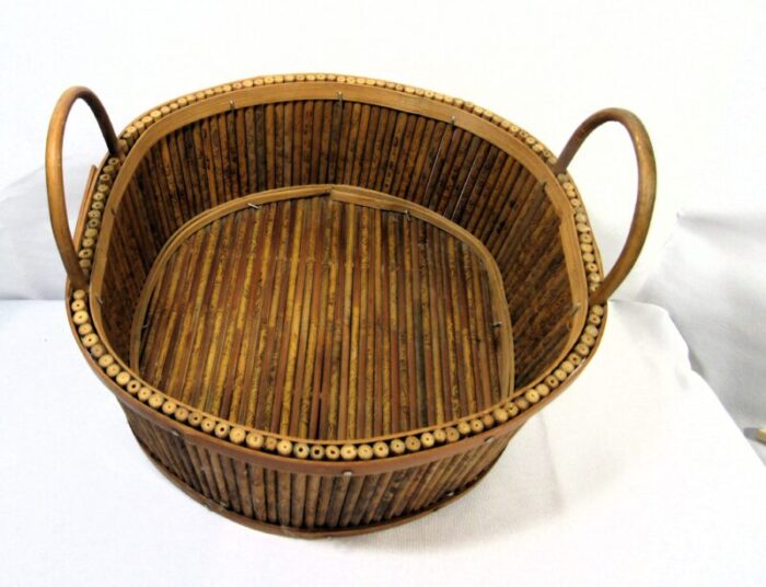 mid 20th century vintage rustic stick basket asian 0747