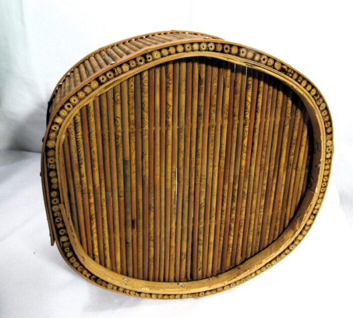 mid 20th century vintage rustic stick basket asian 4099