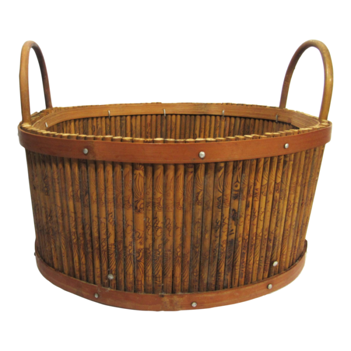 mid 20th century vintage rustic stick basket asian 6290