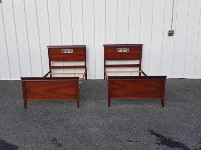 mid 20th century vintage twin size sleigh mahogany beds pair 4536