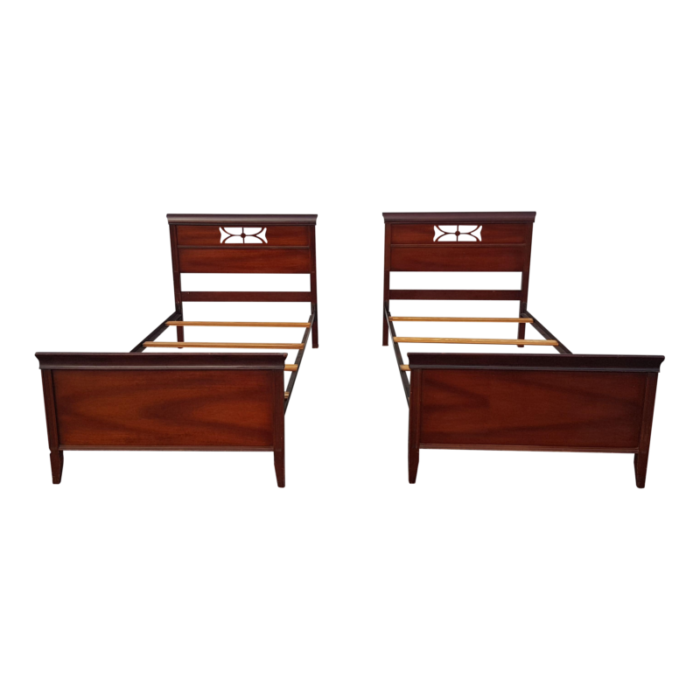 mid 20th century vintage twin size sleigh mahogany beds pair 9063