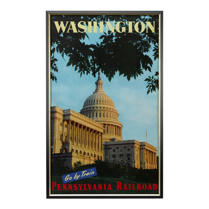 mid 20th century washington go by train pennsylvania railroad vintage travel poster 9273