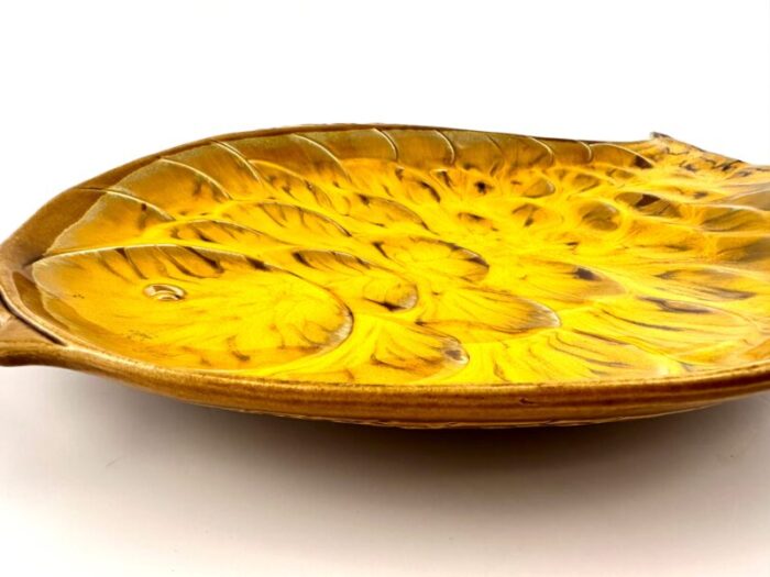 mid century 1960s california hand painted burnt orange fish platter 0999