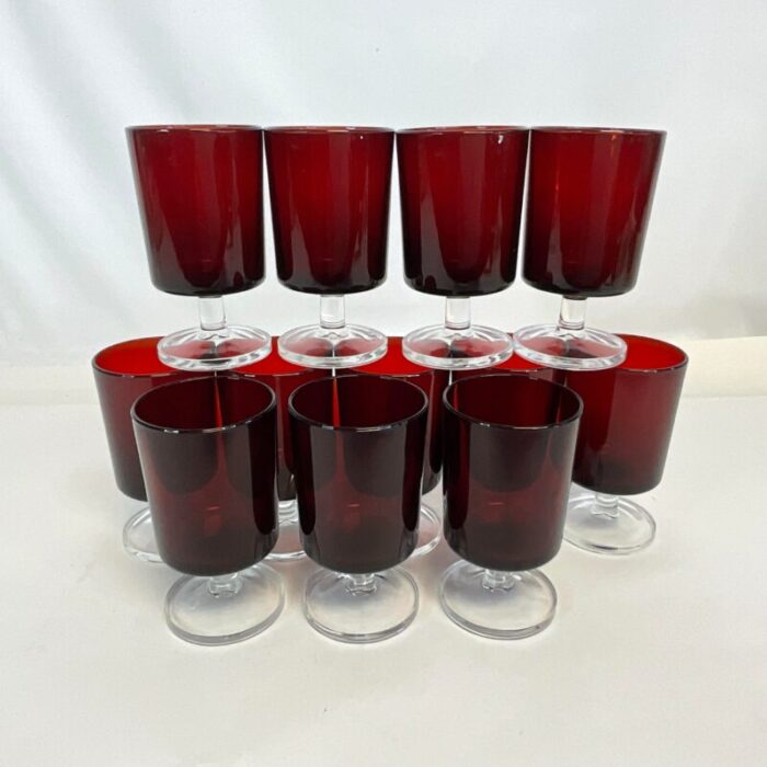 mid century art deco hollywood regency french ruby wine glasses set of 12 1204