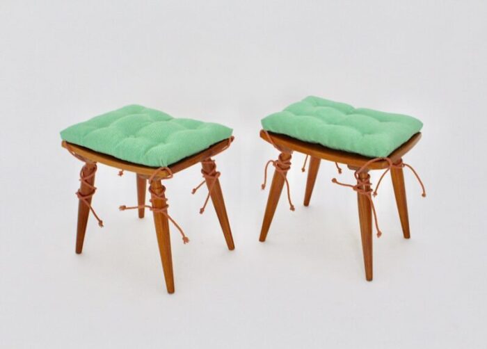 mid century austrian cherrywood stools 1950s set of 2 1