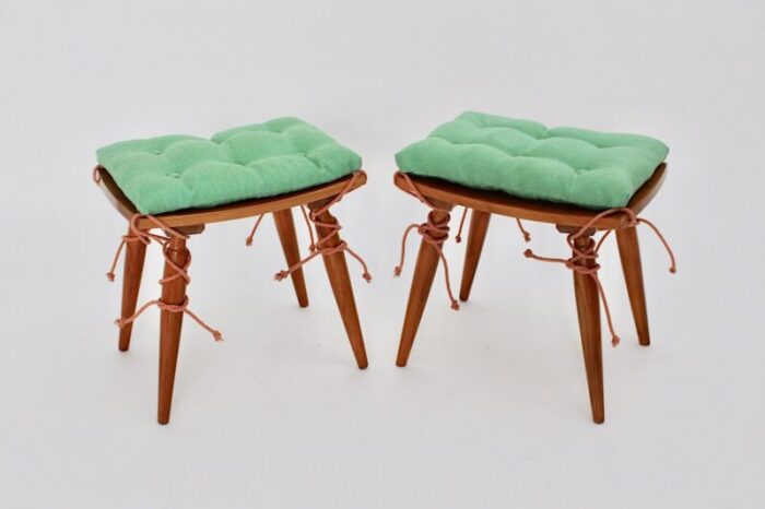 mid century austrian cherrywood stools 1950s set of 2 2