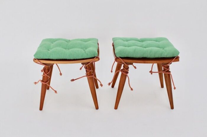 mid century austrian cherrywood stools 1950s set of 2 3