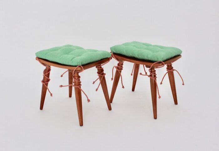 mid century austrian cherrywood stools 1950s set of 2 6