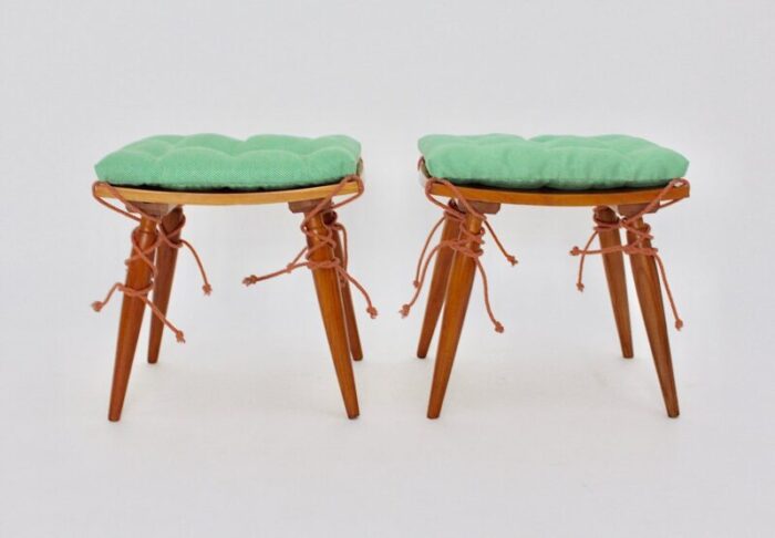 mid century austrian cherrywood stools 1950s set of 2 7