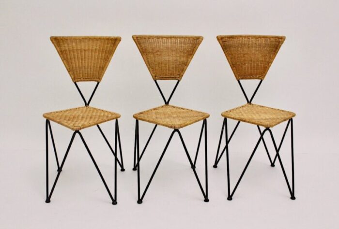 mid century austrian wicker chairs by karl fostel sen s erben 1950s set of 3 1