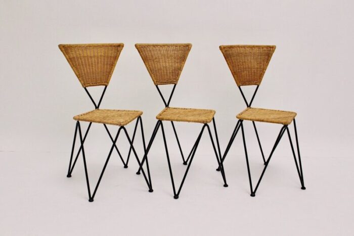 mid century austrian wicker chairs by karl fostel sen s erben 1950s set of 3 2