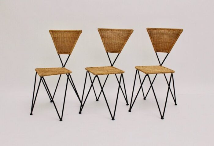 mid century austrian wicker chairs by karl fostel sen s erben 1950s set of 3 3