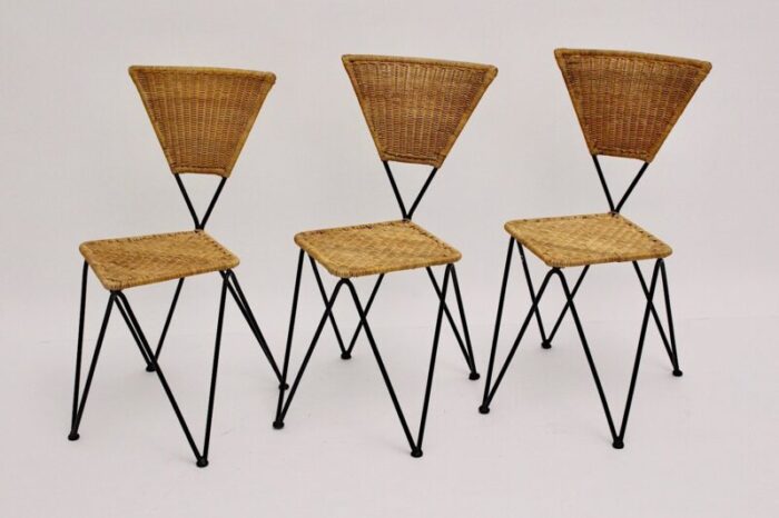 mid century austrian wicker chairs by karl fostel sen s erben 1950s set of 3 4