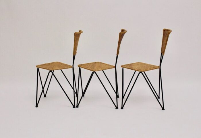 mid century austrian wicker chairs by karl fostel sen s erben 1950s set of 3 5