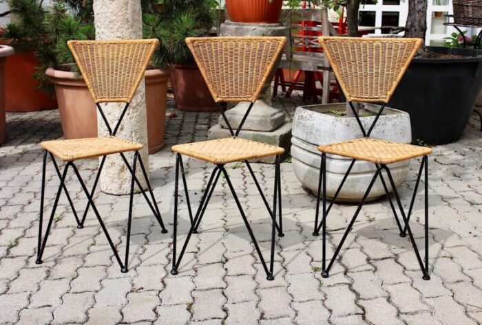 mid century austrian wicker chairs by karl fostel sen s erben 1950s set of 3 9