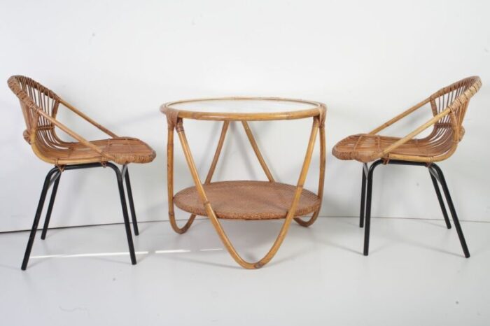 mid century bamboo lounge chairs table by alan fuchs for uluv 1960s set of 3 2