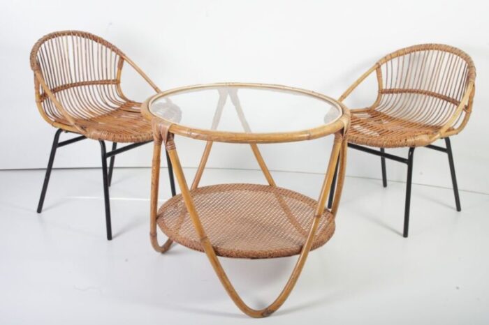 mid century bamboo lounge chairs table by alan fuchs for uluv 1960s set of 3 21